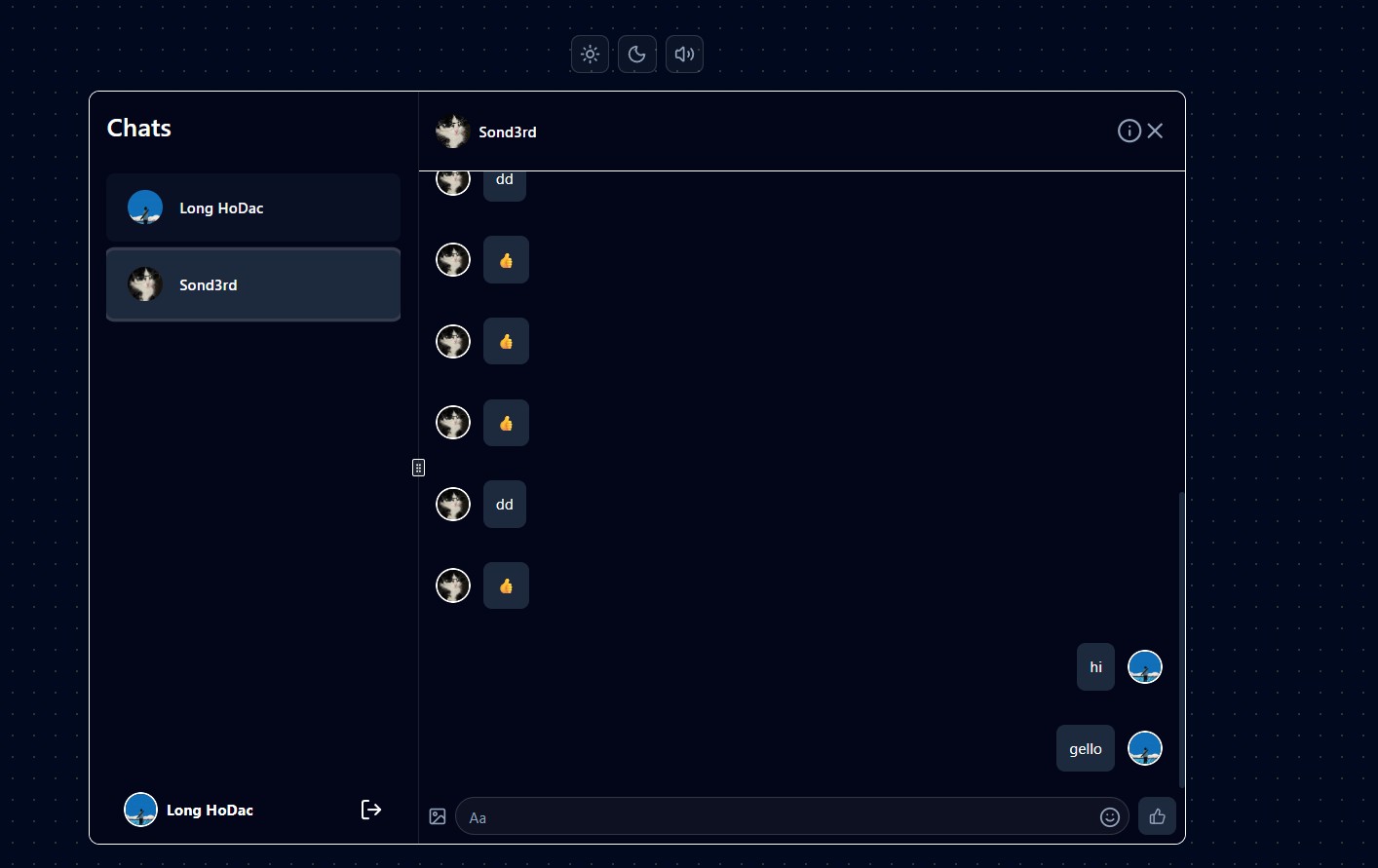 Chat UI with online users and threads